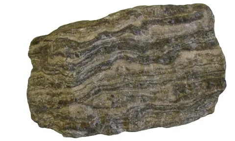 gneiss: a common and widely-distributed metamorphic rock having bands or veins, but not schistose