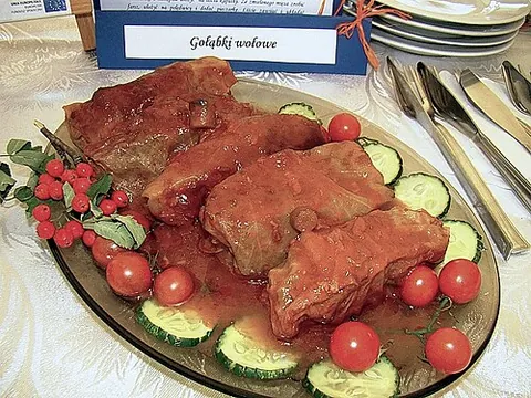 golabki: traditional Polish cabbage rolls made with minced meat and tomato sauce