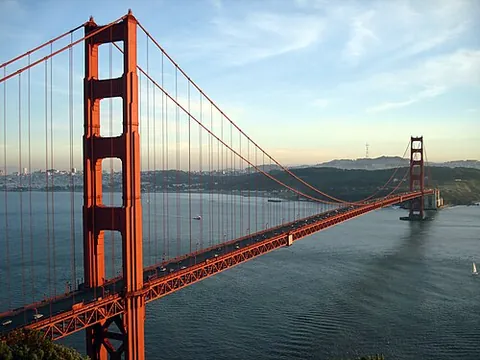 golden gate bridge: a 1.7-mile-long suspension bridge linking Marin County, California, to San Francisco, California