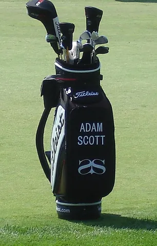 golf bag: a long bag for carrying golf clubs