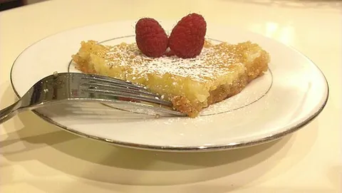 gooey butter cake: a flat, dense cake made with wheat cake flour, butter, sugar, and eggs