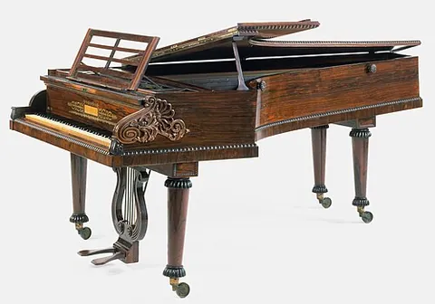 grand piano: a large piano in which the strings are strung horizontally in a heavy frame shaped like a harp