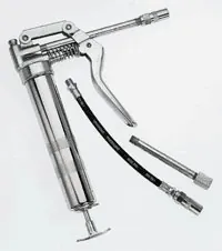 grease gun: a levered or plungered device for forcing grease into machinery