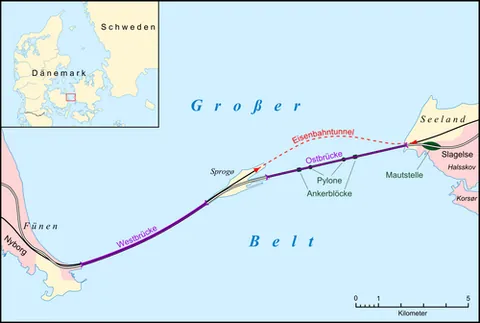 great belt: a strait in Denmark between the islands of Funen (Danish Fyn) and Zealand (Danish Sjælland)