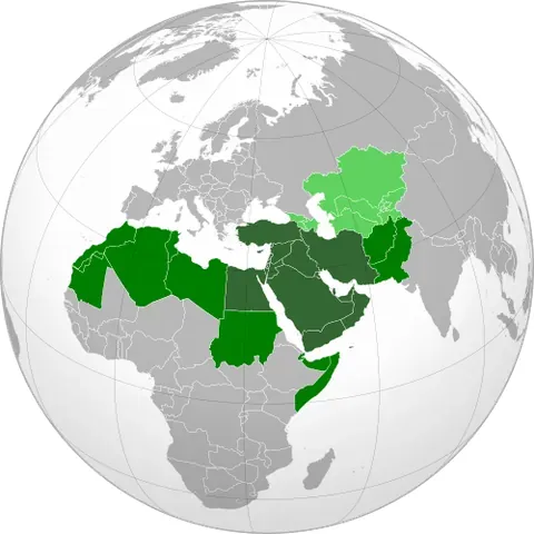 greater middle east: the Middle East in addition to Iran, Afghanistan, Pakistan, and North Africa