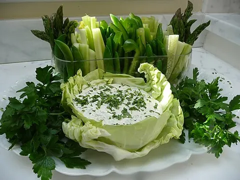 green goddess: a variety of salad dressing containing mayonnaise, sour cream, chives and chervil