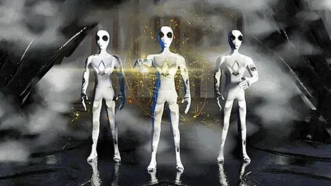 grey alien: an archetypical humanoid alien, usually described as having grey skin, elongated, hairless, sexless...