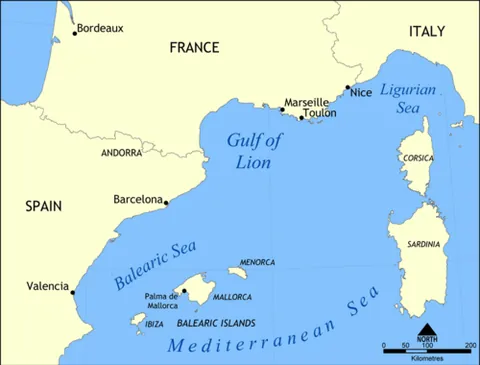 gulf of lion: a gulf of the Mediterranean Sea, reaching from Catalonia to Toulon