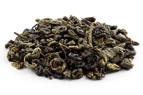 gunpowder tea: a form of Chinese green tea in which each leaf has been rolled into a small round pellet