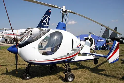 gyroplane: any aircraft that obtains lift from both rotating blades and small wings