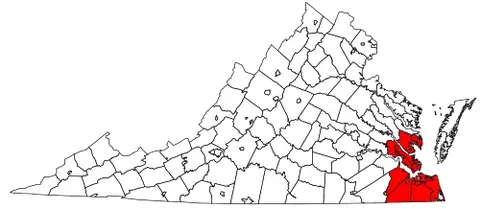 hampton roads: a large natural roadstead in southeastern Virginia, United States, at the confluence of the James...