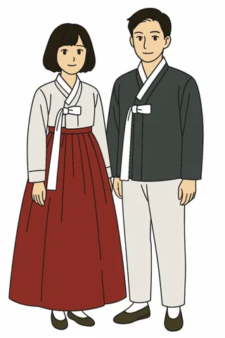 hanbok: the traditional Korean dress, often characterized by vibrant colours and simple lines without...