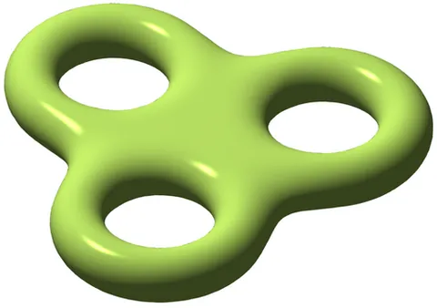 handlebody: a top-dimensional submanifold of Euclidean space comprising a ball with handles attached to it...