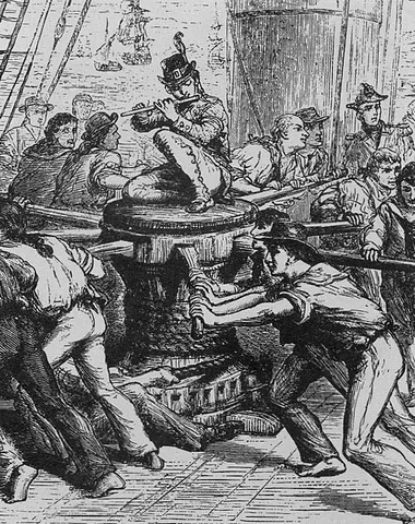 handspike: a bar or lever, generally of wood, used in a windlass or capstan, for heaving anchor, and, in...