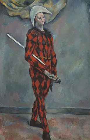 harlequin: a pantomime fool, typically dressed in colorful checkered clothes, used as a stock character in...
