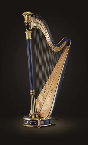 harp: a musical instrument consisting of a body and a curved neck, strung with strings of varying length...