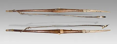 harpoon: a spearlike weapon with a barbed head used in hunting whales and large fish