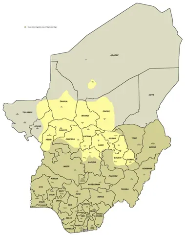 hausaland: a geographic region and collection of former kingdoms ruled by the Hausa people of Africa, chiefly...