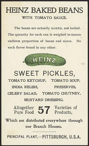 heinz 57: a thing comprising parts from many different sources; a complete mix; a hodgepodge, a mishmash