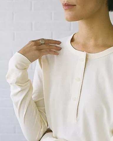 henley: a type of knit shirt with a front placket but no collar