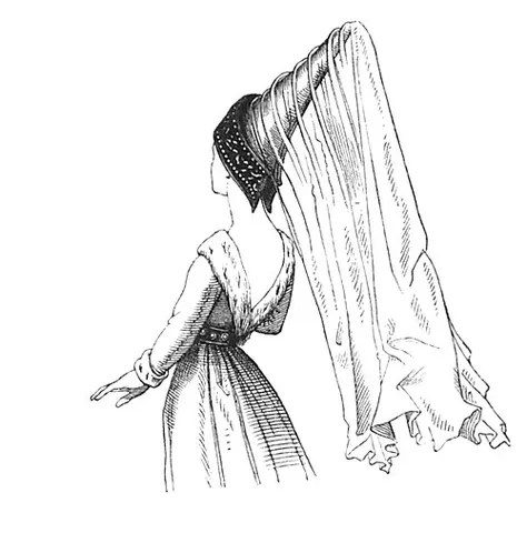 hennin: a headdress in the shape of a cone, "steeple" or truncated cone worn by European women of the...