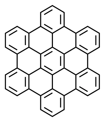 hexabenzocoronene: a polycyclic aromatic hydrocarbon in which six benzene rings are fused to the six available...