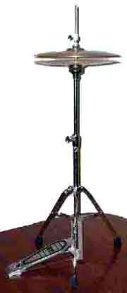 hi-hat: a pair of cymbals as part of a drum kit that clash together when actuated by the foot pedal