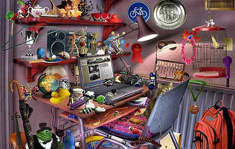 hidden-object game: a genre of puzzle video game in which the player must find specific items hidden within a scene