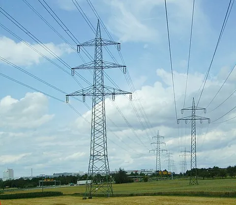 high-voltage transmission line: overhead transmission line from the power station to a transmission substation