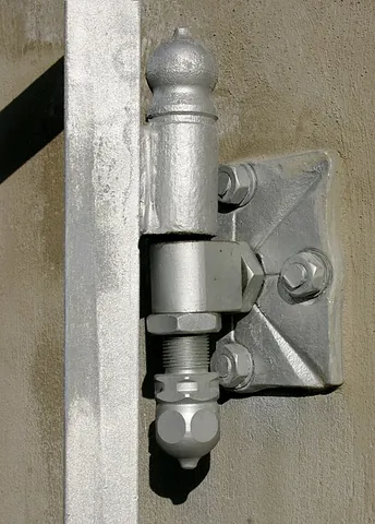 hinge: a jointed or flexible device that allows the pivoting of a door etc