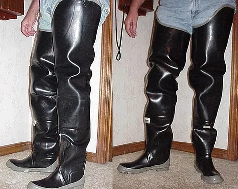 hip boot: a tall boot that extends up to the hip, typically made of rubber, initially designed to be worn by...