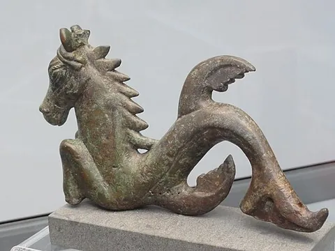hippocampus: a mythological creature with the front head and forelimbs of a horse and the rear of a fish
