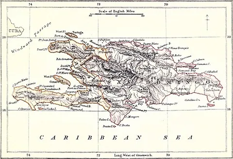 hispaniola: an island of the Caribbean, divided politically into the independent nations of Haiti and the...