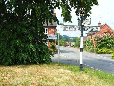 hoar cross: a small village and civil parish in East Staffordshire district, Staffordshire, England (OS grid...