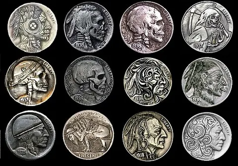 hobo nickel: a nickel or other small-denomination coin informally modified to produce a bas-relief image