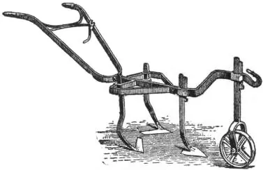 horse hoe: a horse-drawn cultivator, a tool for hoeing by draft (cultivating), resembling a small plough