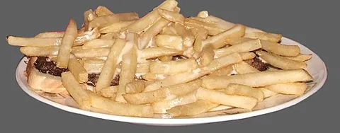 horseshoe sandwich: an open-faced sandwich with meat topped with French fries and smothered with cheese sauce