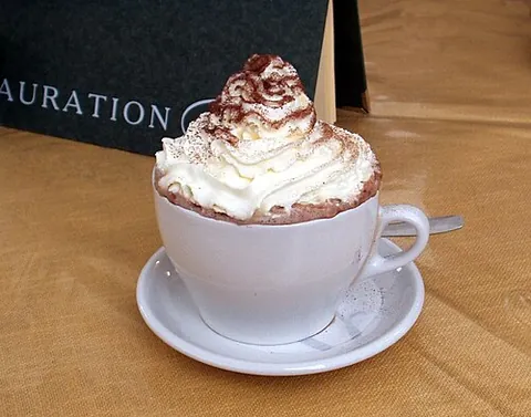 hot chocolate: a warm beverage usually made of cocoa and water or milk, often drunk during cold weather