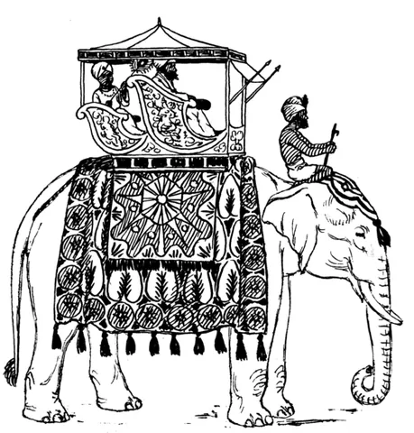 howdah: a seat, usually with a canopy, carried on the back of an elephant or camel