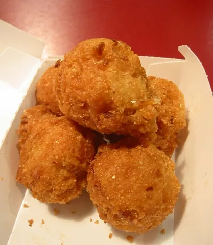 hushpuppy: a small deep-fried cornmeal cake