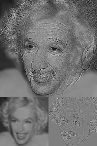 hybrid image: an optical illusion that combines the low spatial frequencies of one picture with the high spatial...