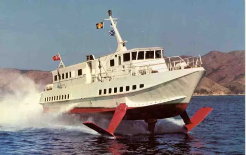 hydrofoil: a wing attached to the hull of a ship that raises it out of the water when travelling at speed and...