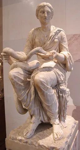 hygieia: the goddess and personification of health and healthiness, a daughter of Asclepius and Epione