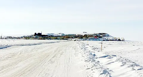 ice road: a type of winter road, built on frozen terrain and frozen bodies of water, with a road surface...