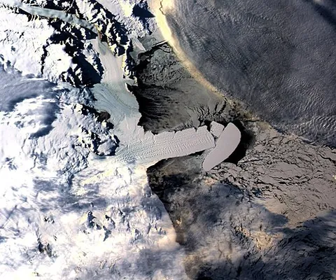 ice tongue: a long, narrow sheet of ice projecting out from a coastline, forming when a valley glacier moves...