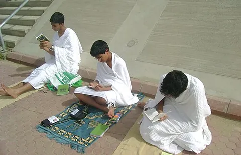 ihram: the state of ritual purity and dedication of a Muslim hajj pilgrim to Mecca