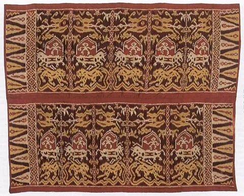 ikat: traditional Indonesian decorative technique in which warp or weft threads, or both, are tie-dyed...