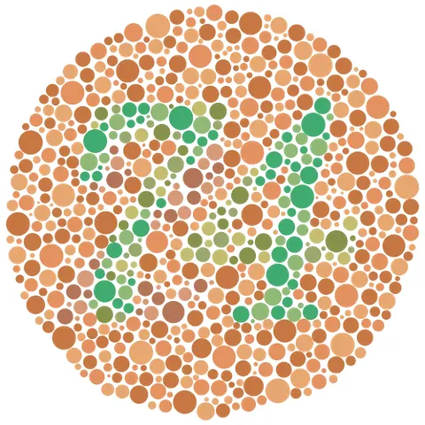 ishihara test: a test for red-green color blindness, using a number of colored plates (Ishihara plates), each of...