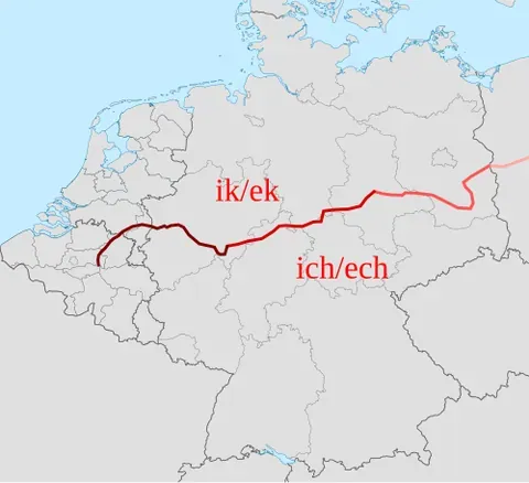 isogloss: a line on a map indicating the geographical boundaries of a linguistic feature