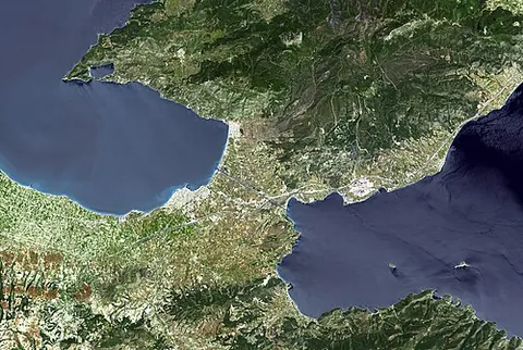isthmus of corinth: an isthmus in Greece, that lies between the Gulf of Corinth and the Saronic Gulf, and connects the...